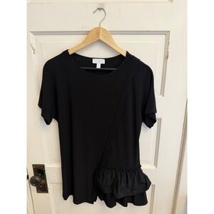 SCAPA Lauren Perre Women's Black Assymetrical Ruffle Top Tee Designer Size XS